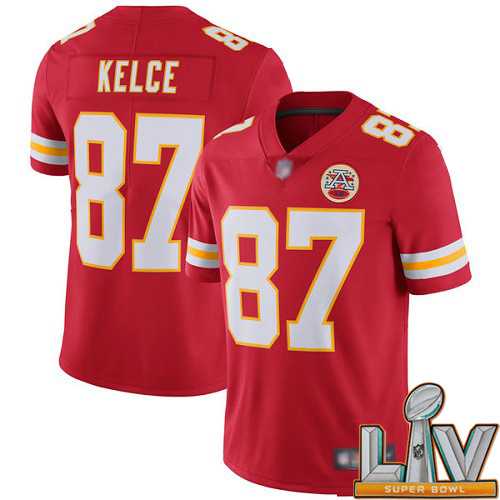 Super Bowl LV 2021 Men Kansas City Chiefs 87 Kelce Travis Red Team Color Vapor Untouchable Limited Player Football Nike NFL Jersey
